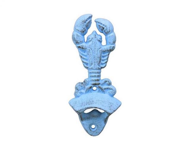 Handcrafted Model Ships K-9113-solid-light-blue 6 in. Rustic Light Blue Cast Iron Wall Mounted Lobster Bottle Opener