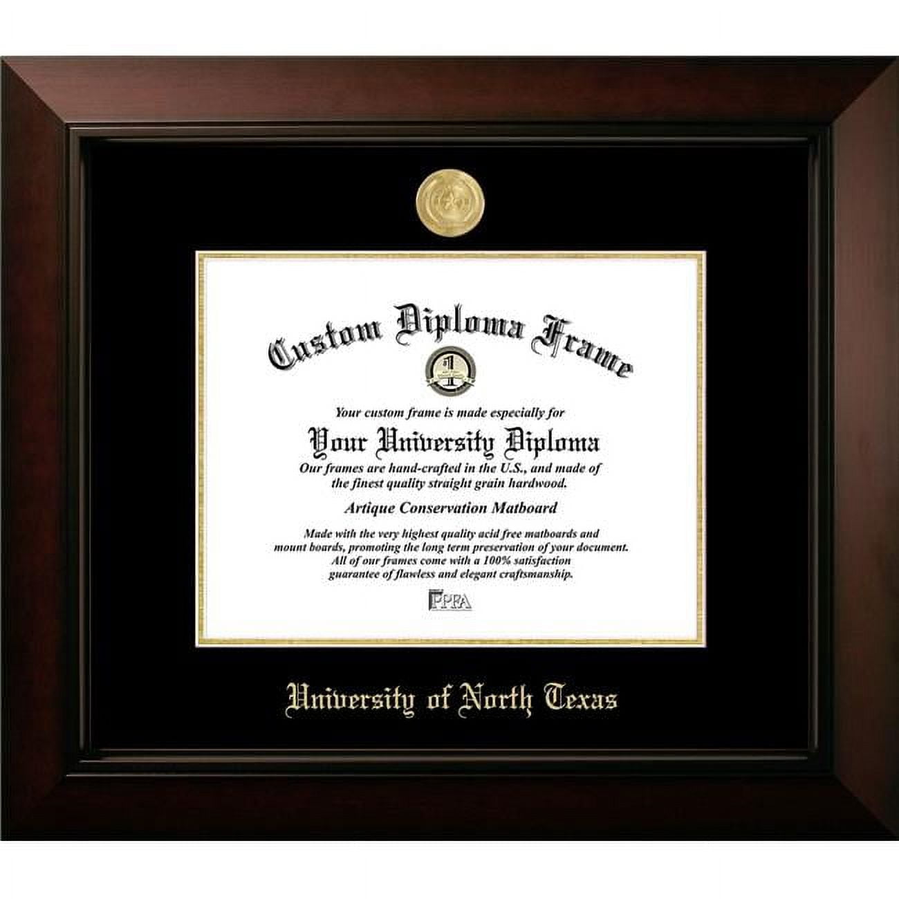 Campus Images TX952LBCGED-1411 14 x 11 in. North Texas Mean Green Legacy Embossed Diploma Frame&#44; Black Cherry & Gold