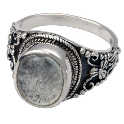 Memorial Gallery 2004Bs-6 Cremation Jewelry Antiqued Sterling Silver Ring with Clear Glass Front - Size 6