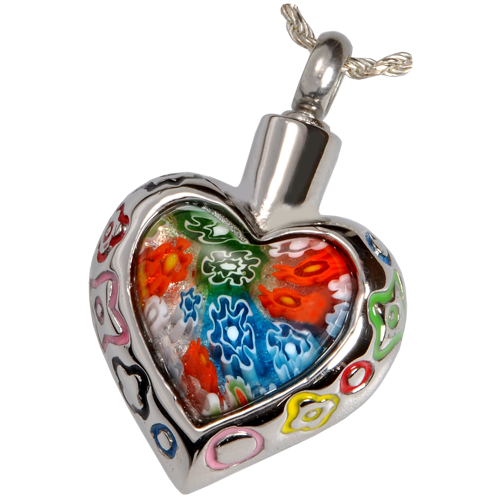 Memorial gallery Mg-6118 Stainless Steel Art glass Heart II cremation Pet Jewelry