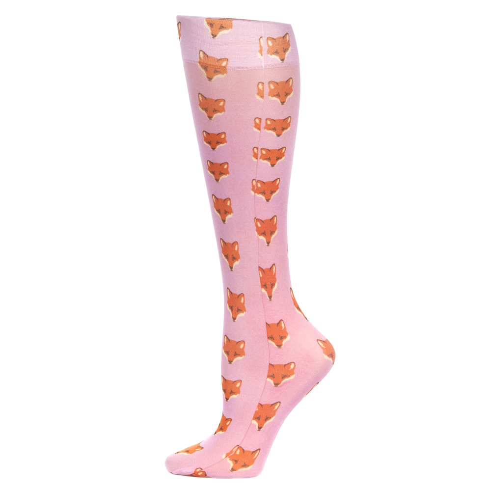 Geniusgenio 15 in. Kids Knee Sock with Foxes Pattern&#44; Pink