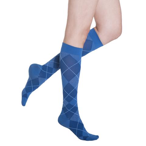 sigvaris 832CLLW48 Microfiber 20-30 mmHg Shades Womens Closed Toe Knee High Socks, Royal Blue Argyle - Large Long