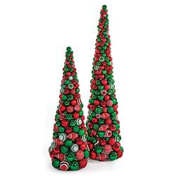Autograph Foliages A-202270 10 ft. Matte & Reflective Mixed Ball & Finial Cone Trees - Red&#44; Green & White