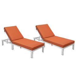 LeisureMod Chelsea Modern Outdoor Orange Chaise Lounge Chair With Cushions Set of 2