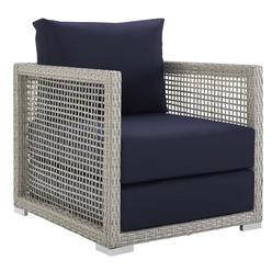 Modway Furniture EEI-2918-GRY-NAV 15.5 x 31.5 x 31.5 in. Aura Rattan Outdoor Patio Armchair - Gray & Navy