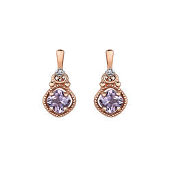 Cheri Jadore EE4001RW-10 0.005 Carat 10K Rose Gold Diamond & Amethyst Earrings in Rose Gold & Pink