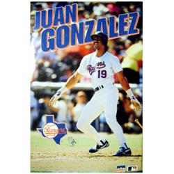 Autograph Warehouse 664623 21 x 35 in. Juan Gonzalez Autographed Hand Signed Texas Rangers Poster