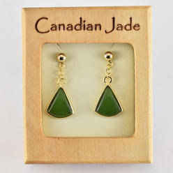 Cheri Jadore EWES387-Y Canadian Nephrite Jade Gold Plated Fan Shaped Drop Earrings