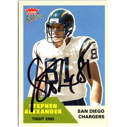 Autograph Warehouse 701589 Stephen Alexander Autographed San Diego Chargers&#44; SC 2002 Fleer Platinum No.198 Football Card
