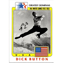 Autograph Warehouse 675606 Dick Button Autographed USA Figure Skating&#44; SC 1983 Topps Greatest Olympian No.55 Ballpoint Trading Card