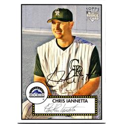Autograph Warehouse 689834 Chris Iannetta Autographed Colorado Rockies&#44; JZ 2006 Topps 52 Rookie No.204 Ballpoint Baseball Card