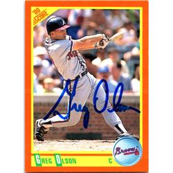 Autograph Warehouse 724666 Greg Olson Autographed Atlanta Braves&#44; SC 1990 Score Traded No.69T Baseball Card
