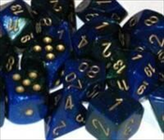 Chessex Manufacturing LE825 Assorted Gemini 3 Colors Blue-Green With Gold Bag - 20