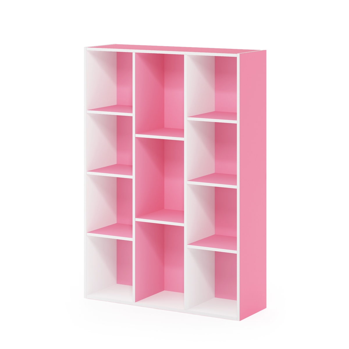 FURINNO 11107WHPI 11-Cube Reversible Open Shelf Bookcase&#44; White & Pink