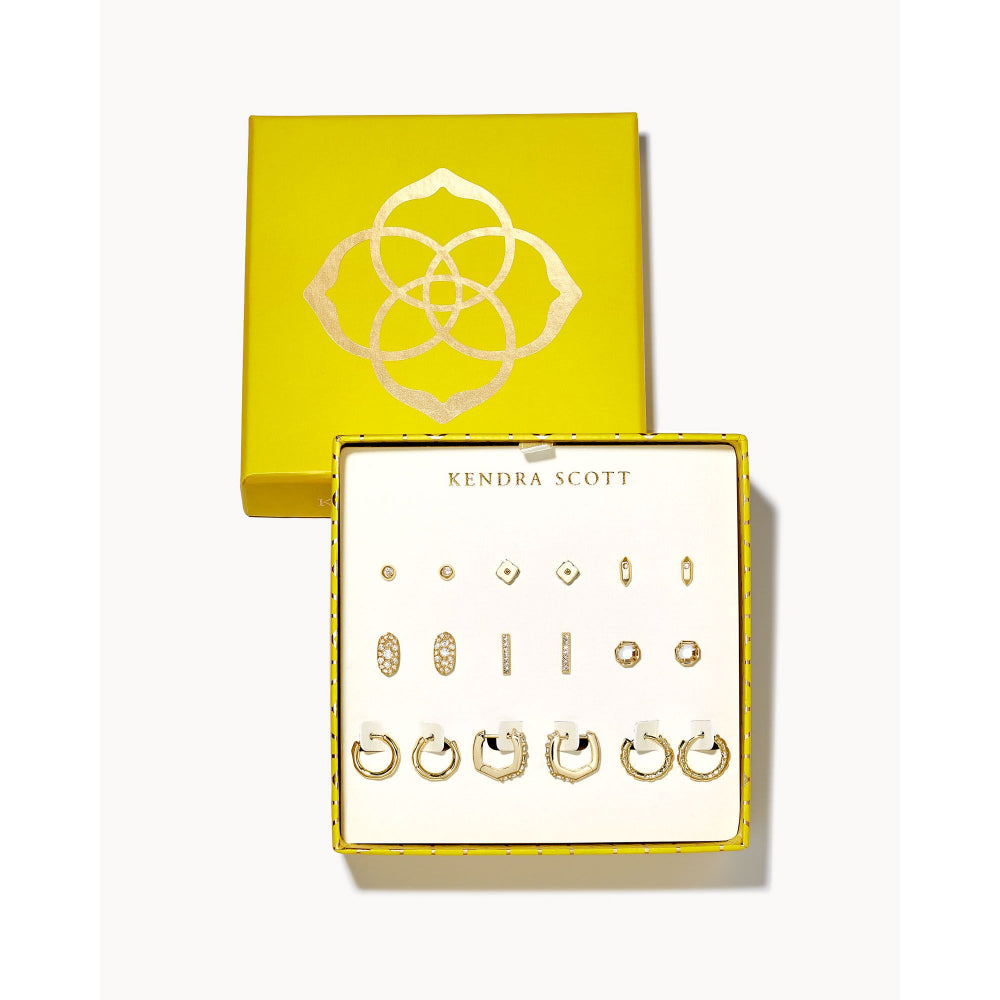 Kendra Scott 9608802843 Earring Gold Gift Set in White Crystal - Set of 9