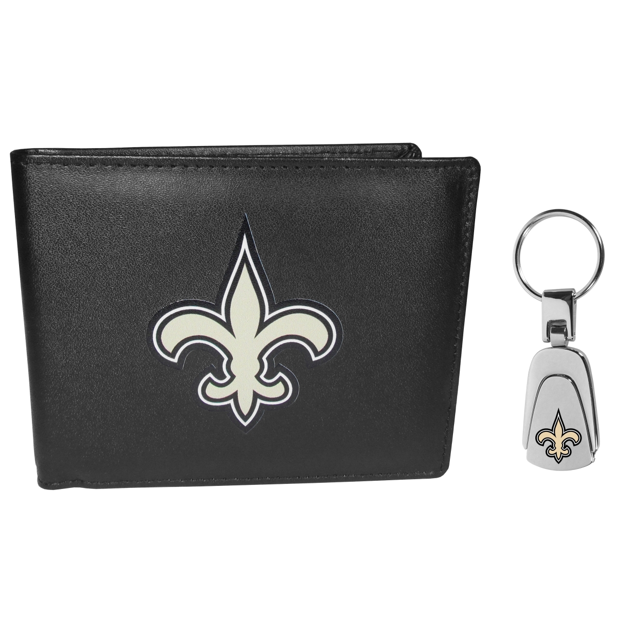 Siskiyou Sports Siskiyou FBIL150KP Men New Orleans Saints Bi-Fold Wallet & Steel Key Chain&#44; Black