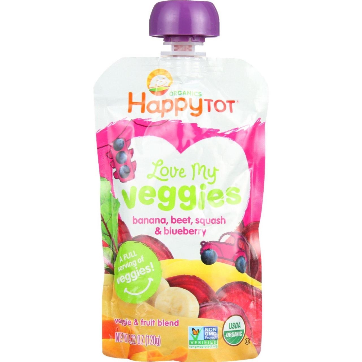 Happy Tot HG1748540 4.22 oz Organic Love My Veggies - Banana Beet Squash & Blueberry Toddler Food - Case of 16