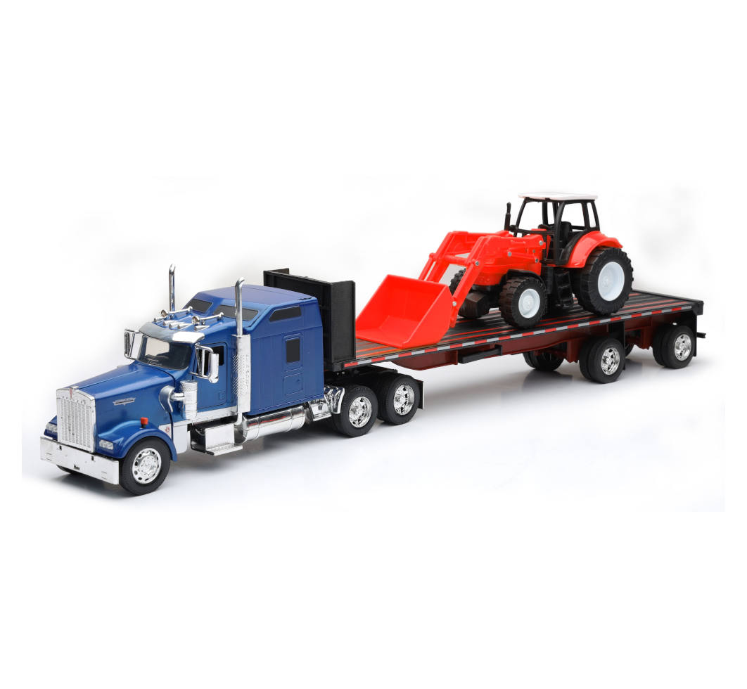 New-Ray Toys Inc New-Ray Toys SS-10373A 1-32 Kenworth W900 Flatbed & Farm Tractor&#44; Blue