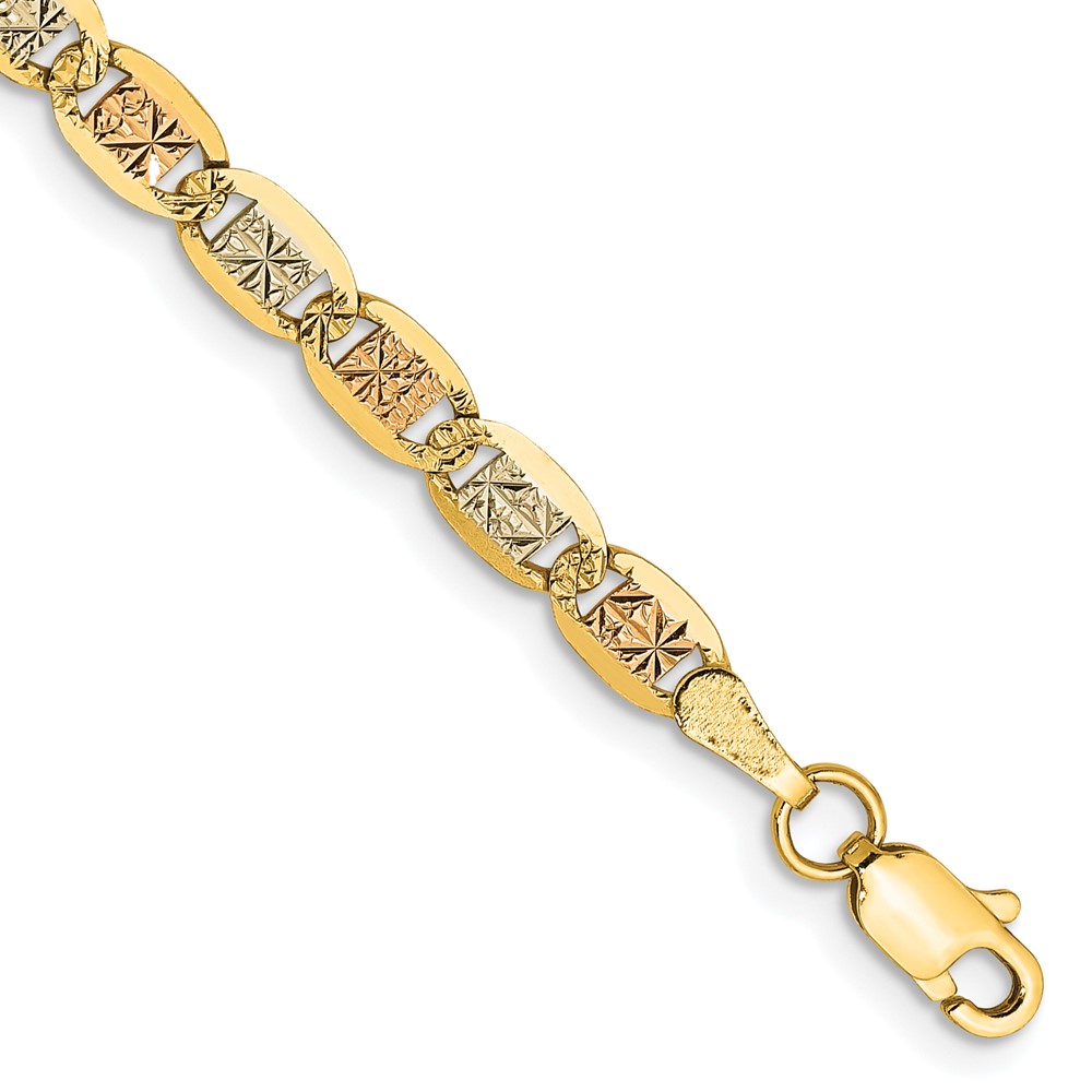 Bagatela 14K Tri-Color 3.8 mm 7 in. Gold Pav Valentino Chain Bracelet