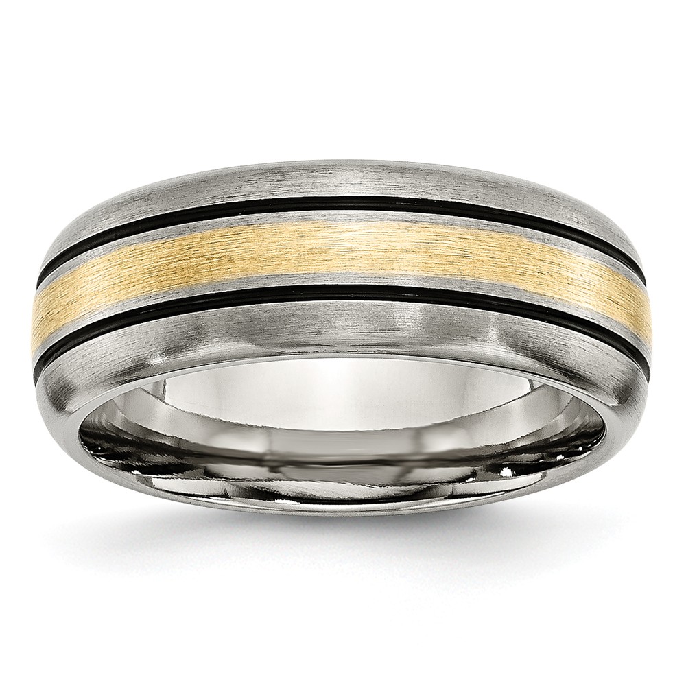 J Brand Titanium Grooved 14K Gold Yellow Inlay 8 mm Brushed & Antiqued Band - Size 10.5