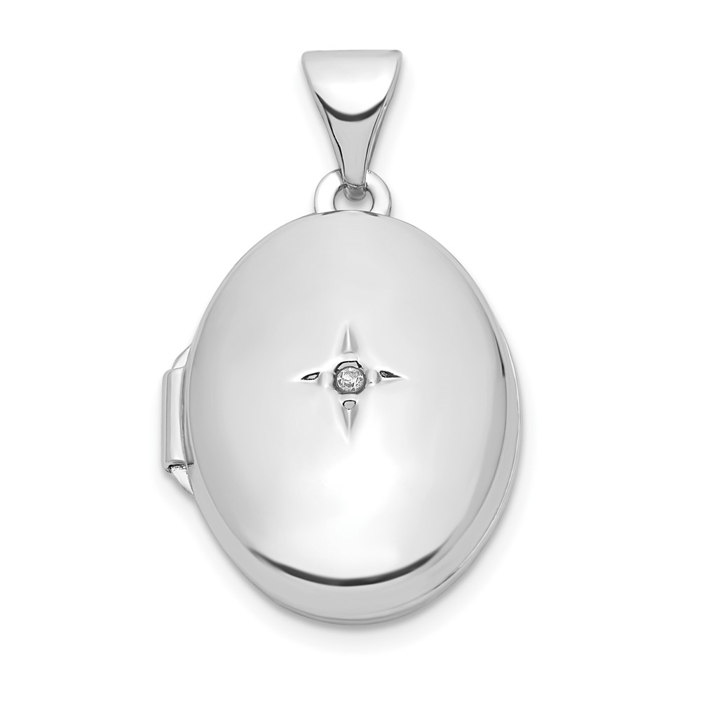 Bagatela Sterling Silver Rhodium-Plated Diamond 17 mm Oval Locket Pendant