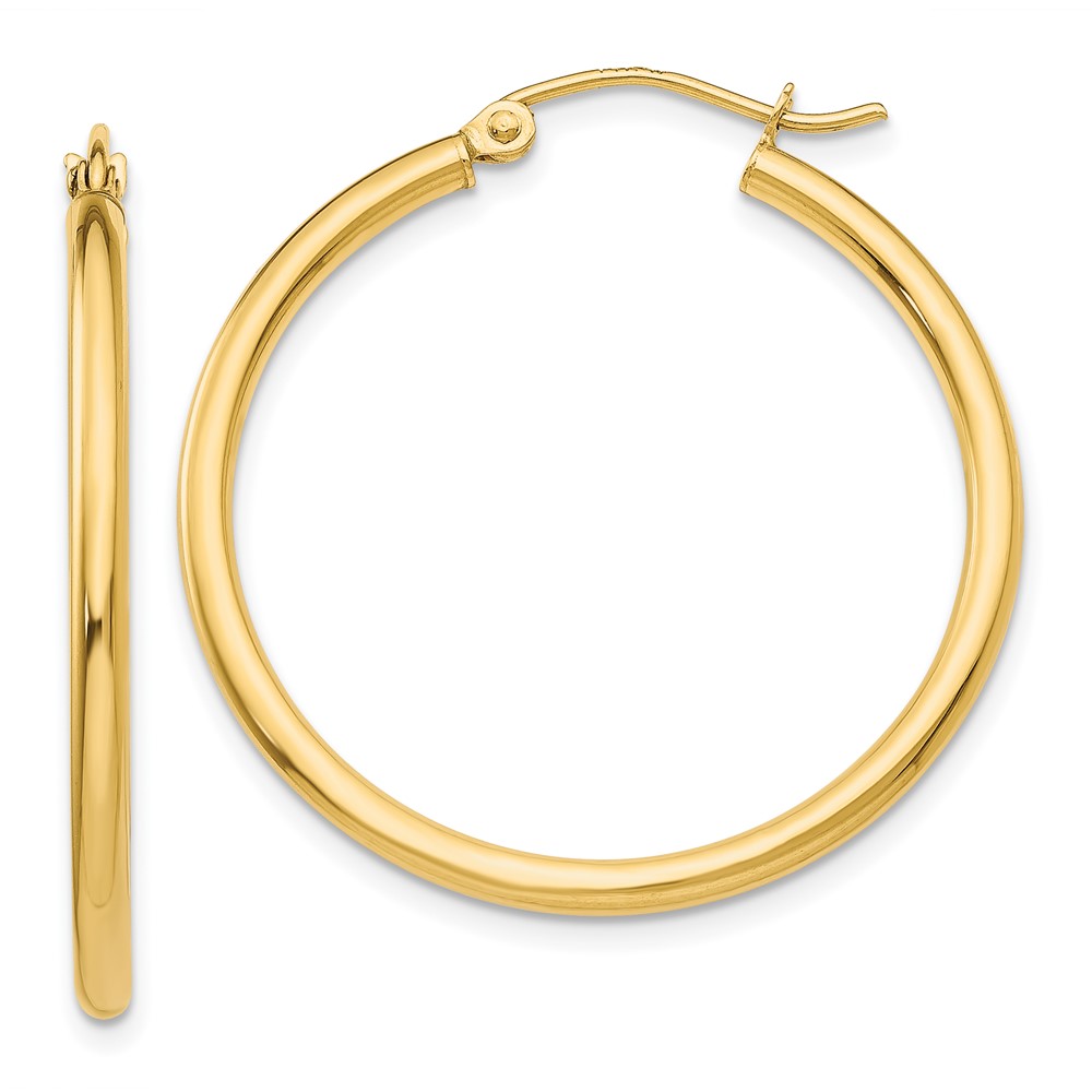Bagatela 30 mm 10K Gold Polished 2 mm Lightweight Tube Hoop Earrings&amp;#44; Yellow