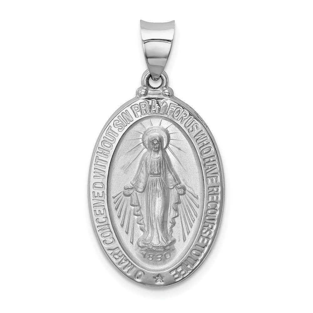 Bagatela 14K White Gold Polished Satin Miraculous Medal Hollow Pendant