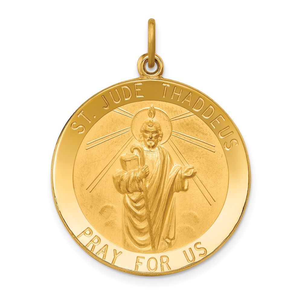 Bagatela 14K Yellow Gold Solid Polished Satin Large Round St. Jude Thaddeus Medal Pendant