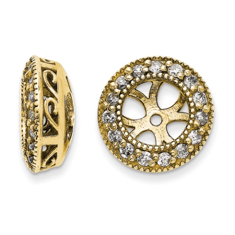 J Brand 14K Yellow Gold Ornate Diamond Earring Jackets- Fits 1.33 - 0.5 Ct Stud Earrings