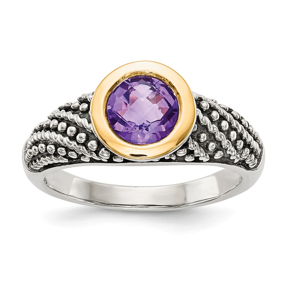 Bijoux Sterling Silver with 14K Gold Amethyst Ring - Size 8