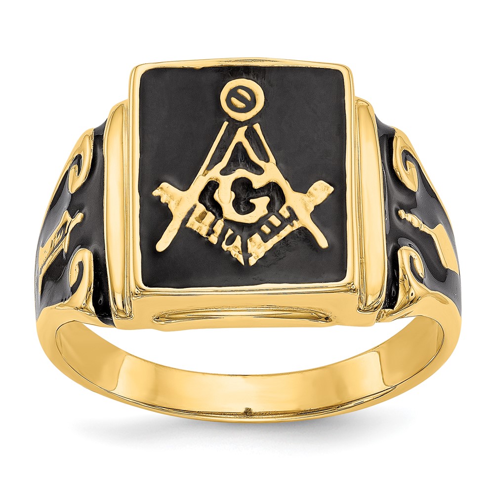 Bagatela 14K Yellow Gold Mens Masonic Enameled Ring - Size 10