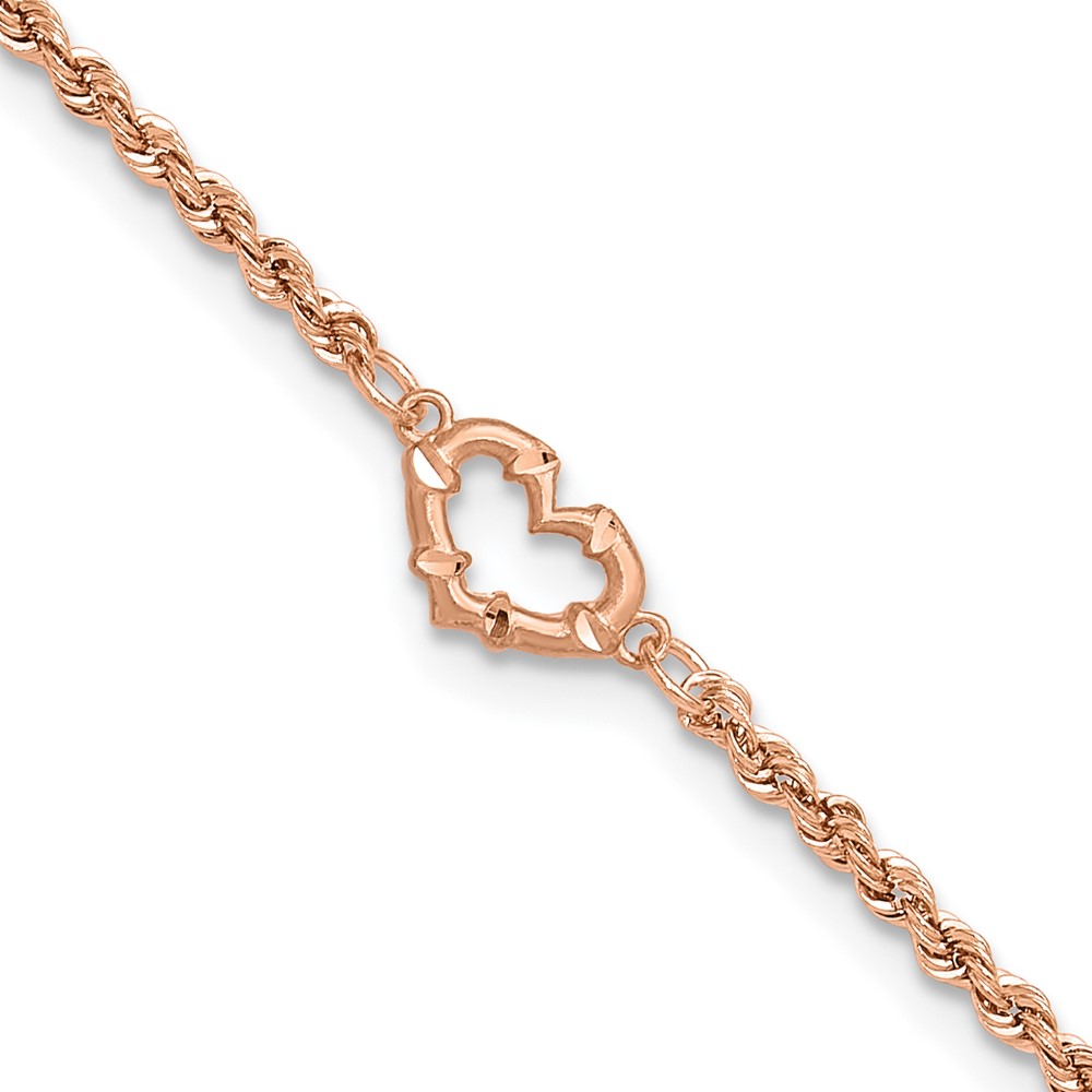 Bagatela 14K Rose Gold Diamod-Cut Rope with Heart 9 in. Anklet