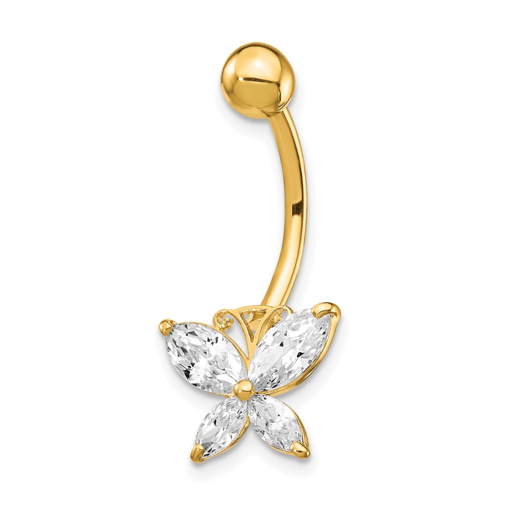 Bagatela 10K Yellow Gold with Large CZ Butterfly Belly Dangle