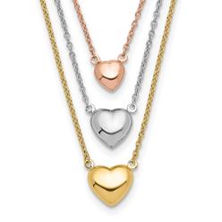 Bagatela 14K Tri-Color Three Heart with 1 in. Extension Necklace