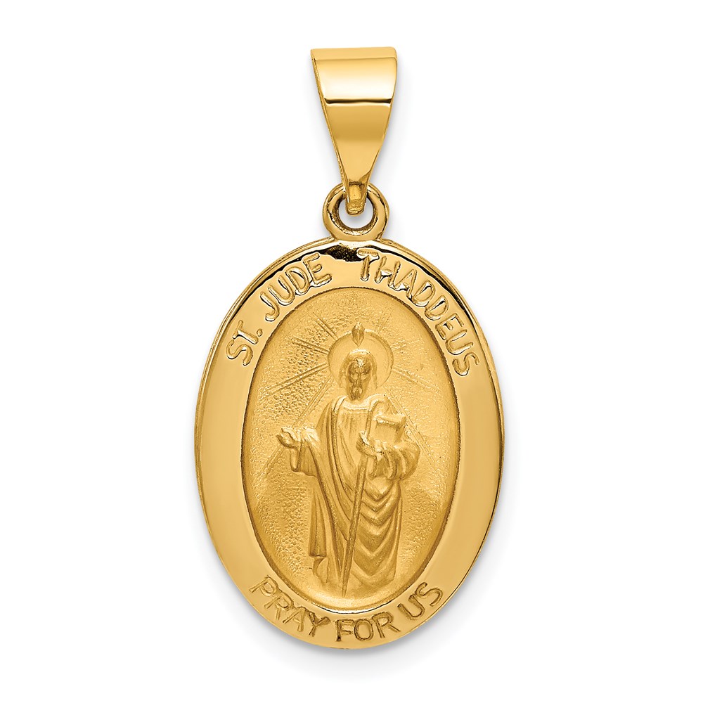 Bagatela 14K Yellow Gold Polished &amp; Satin St Jude Thaddeus Medal Hollow Pendant