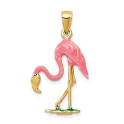 Bagatela 10K Yellow Gold Enameled 3-D Pink Flamingo Pendant