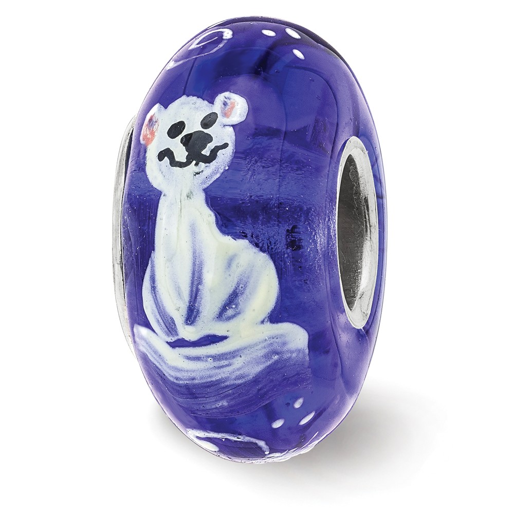 Glitter Sterling Silver Reflections Hand Painted Little Nora Fenton Glass Bead