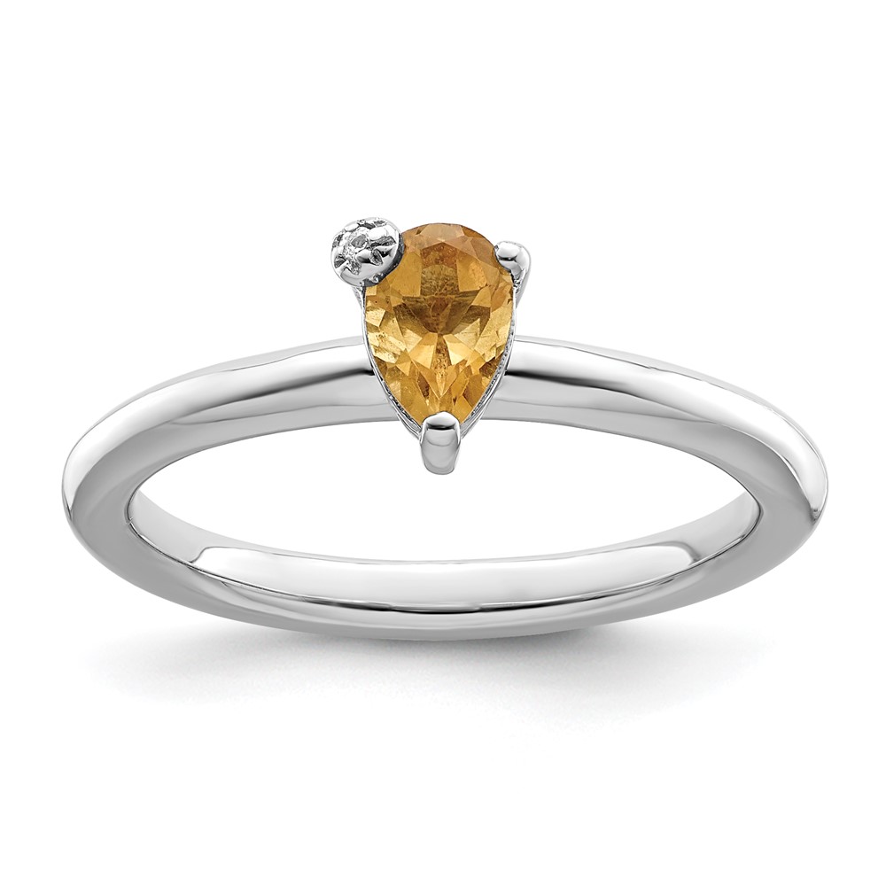 Bagatela Sterling Silver Rhodium-plated Polished Pear Citrine &amp; White Topaz Ring&amp;#44; Size 6