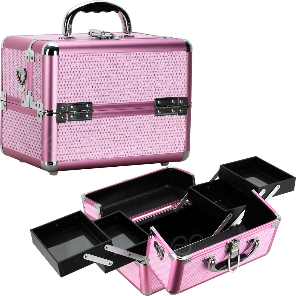 Ver Beauty VK004-43 4-Tiers Expandable Trays Cosmetic Makeup Train Case Organizer Travel, Pink Krystal