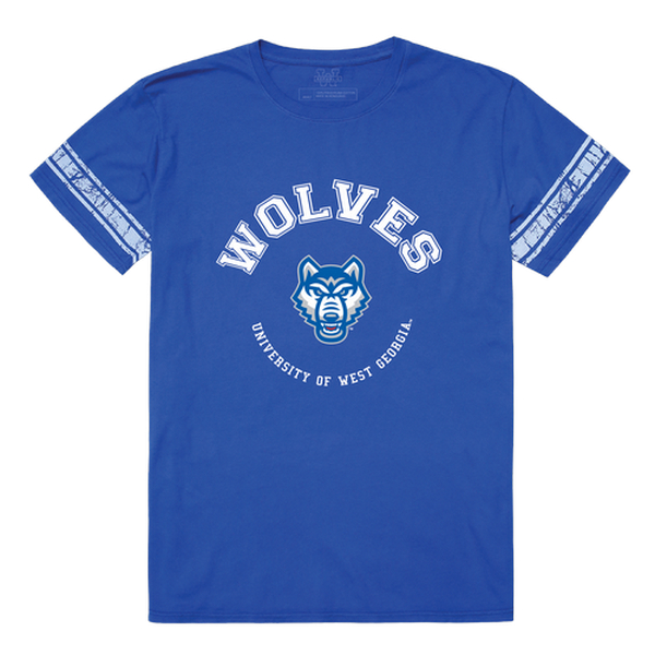 W Republic 504-713-RYL-01 University of West Georgia Wolves Wolves Mens Football T-Shirt&#44; Royal - Small
