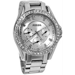 Fossil ES3202 Womens Stainless Steel Case and Bracelet Silver Tone Dial Crystals Day and Date