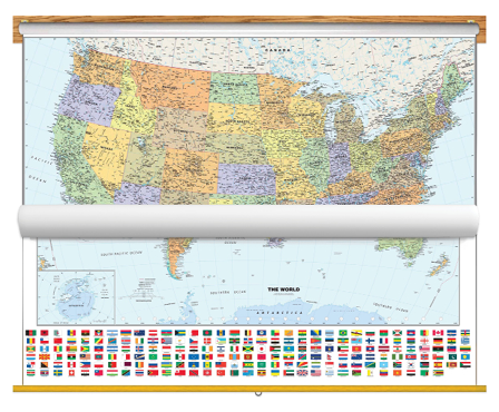 GeoNova gn-classic-flags-usa-world-bundle Classic US & World Map with Flags - Classroom Pull Down - 2 Map Bundle