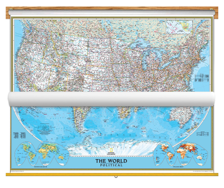 National Geographic Natgeo ng-political-usa-world-bundle Political US & World Map - Classroom Pull Down - 2 Map Bundle