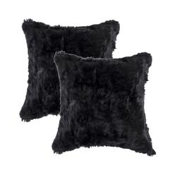 HomeRoots 473927 18 x 18 in. Rabbit Natural Fur Animal Print Throw Pillows&#44; Black - Set of 2