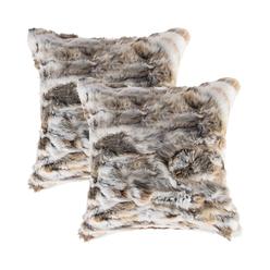 HomeRoots 473929 18 x 18 in. Rabbit Natural Fur Animal Print Throw Pillows&#44; Tan & White - Set of 2