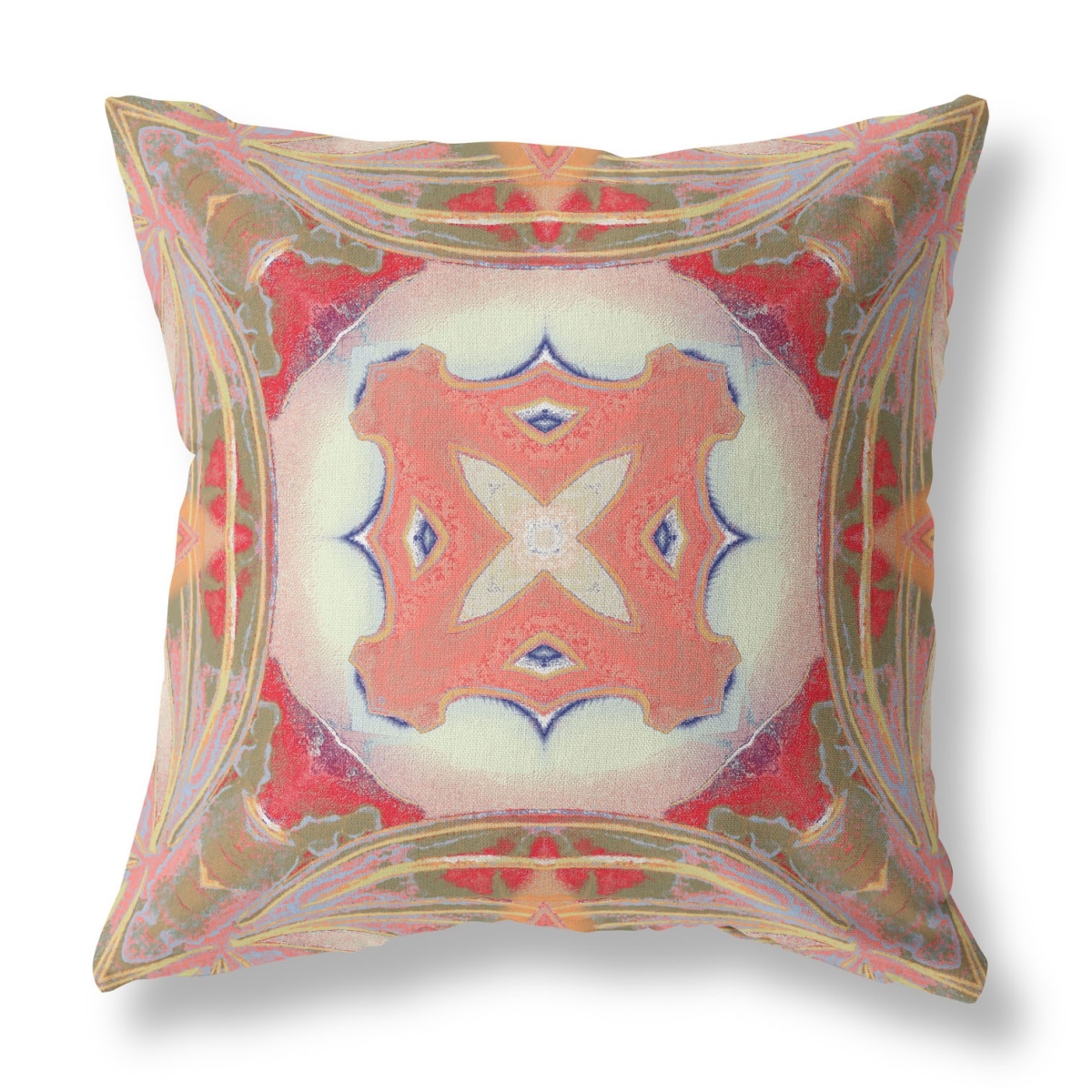 HomeRoots 417623 26 x 26 in. Zippered Broad Cloth Geometric Throw Pillow&#44; Muted Green&#44; Pink & Peach Red