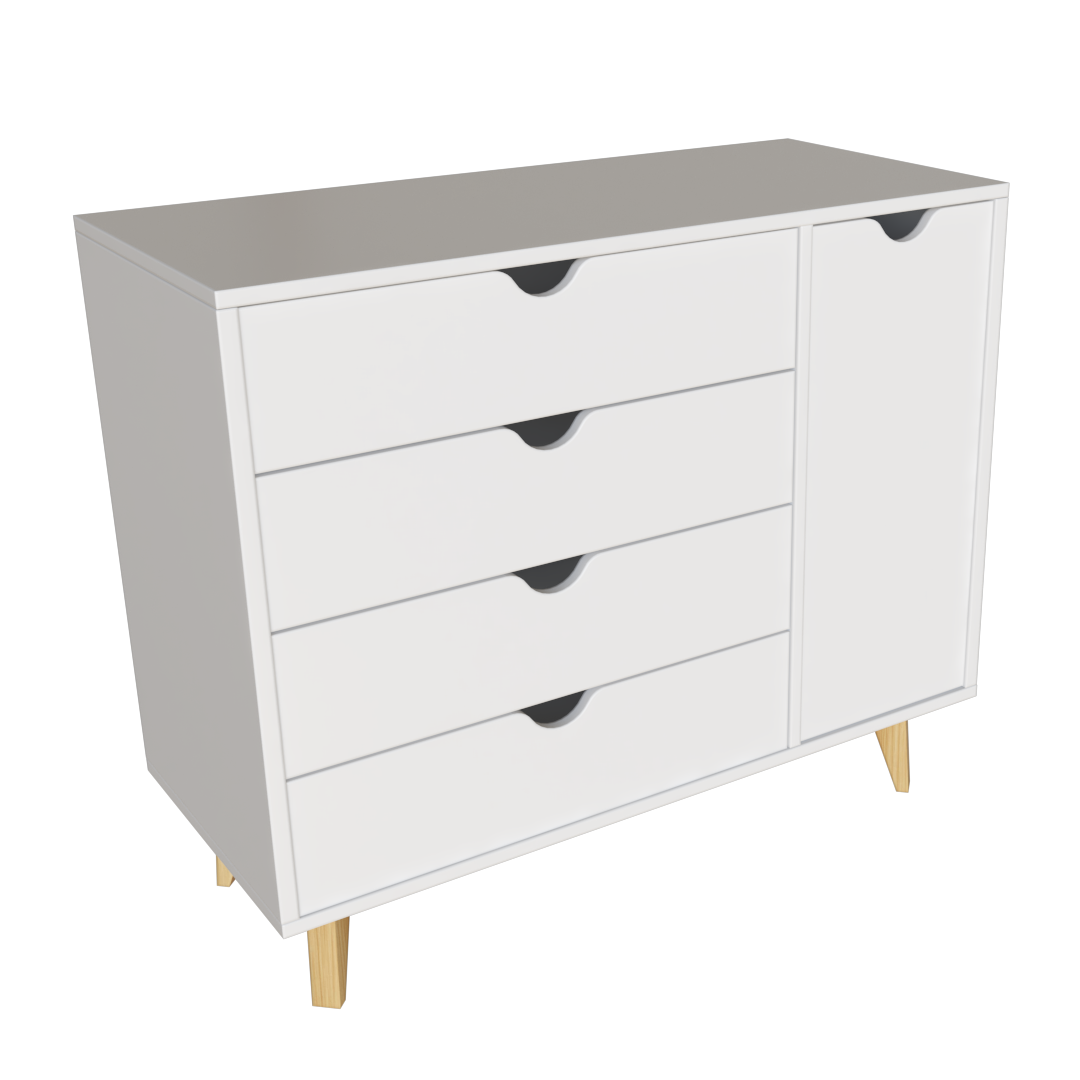 HomeRoots 489582 35 in. Solid Wood Four Drawer Combo Dresser&#44; White