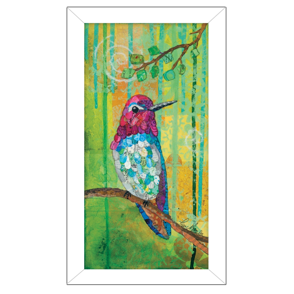 HomeRoots 415433 Annas Hummingbird White Framed Print Wall Art&#44; Multi Color