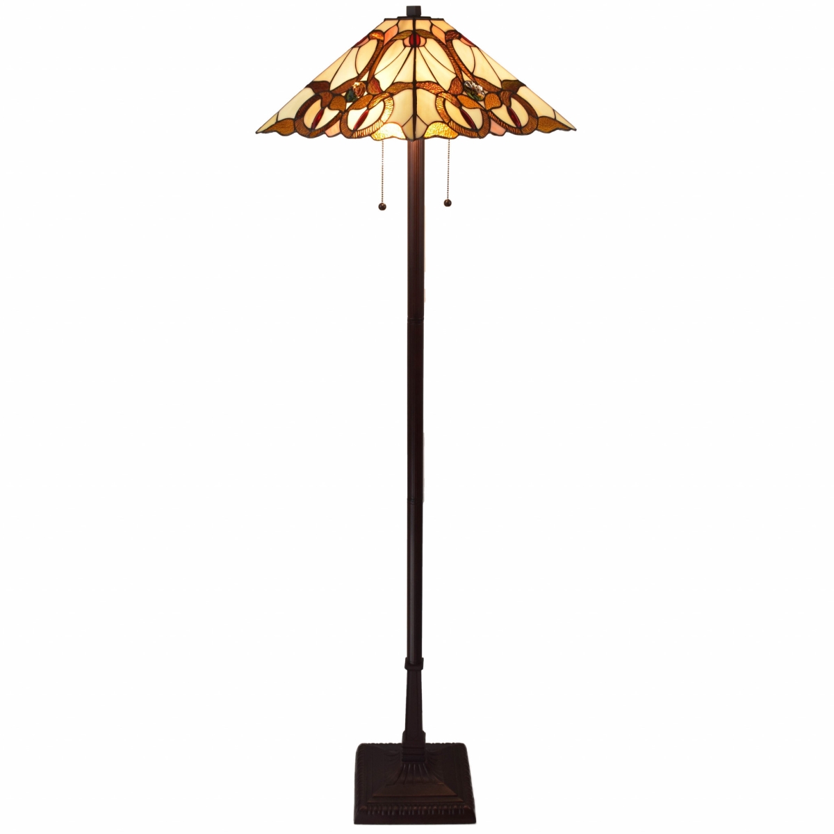 HomeRoots 478097 62 in. Two Lights Traditional Shaped Floor Lamp with Brown & White Stained Glass Cone Shade&#44; Brown