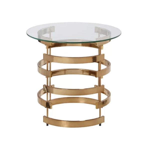 HomeRoots 402494 21 in. Glass & Iron Round End Table&#44; Champagne